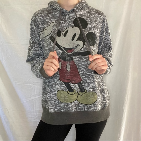 Disney Mickey Mouse Graphic Patterned Gray Hoodie - Picture 2 of 7